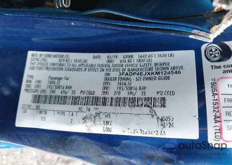 2019 Ford Fiesta Se z USA, uszkodzony, nr VIN 3FADP4EJXKM124546